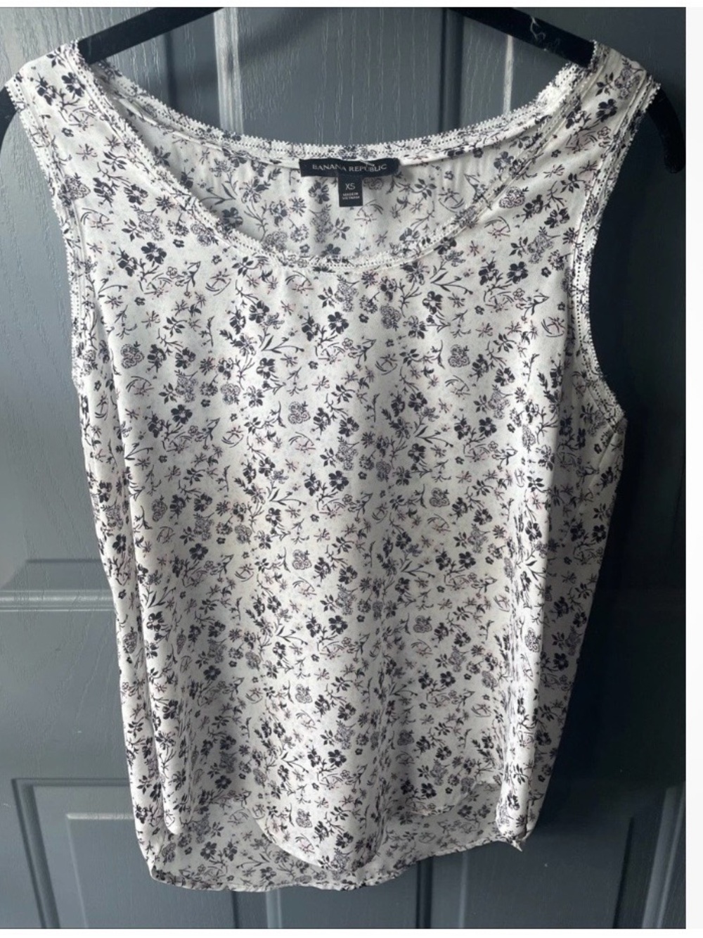 Banana Republic White Floral V-Neck Tank with Black & Pink Accents